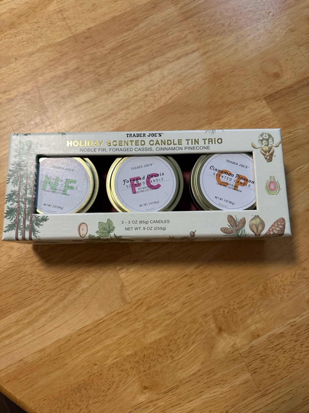 Trader Joe's Holiday Scented Candle Tin Trio - Green & Gold Accents